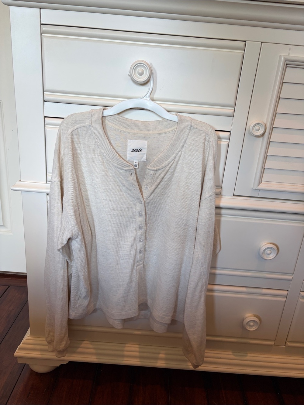 aerie Lightweight Long Sleeve Henley Top in Light Cream